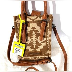 NWT Wrangler Tan and Brown Geometric Crossbody Bag